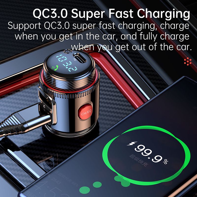 Bluetooth 5.4 Car Kit Wireless FM Transmitter 30W PD Quick Charger Car Dual USB Fast Charger Audio Mp3 Player