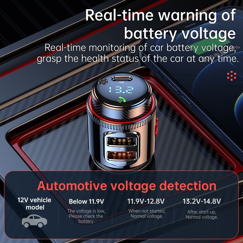 Bluetooth 5.4 Car Kit Wireless FM Transmitter 30W PD Quick Charger Car Dual USB Fast Charger Audio Mp3 Player