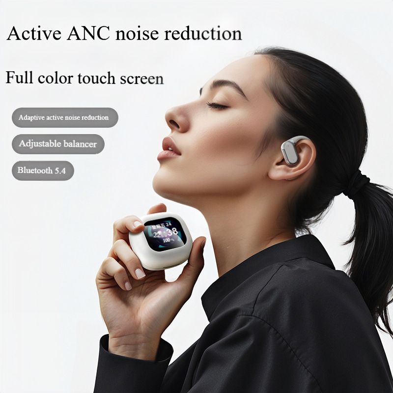 Full Color Touch Screen Ear Hook Sport Earphone Bluetooth 5.4 True Wireless Stereo Headset Active ANC Nosie Reduction Music Headphone