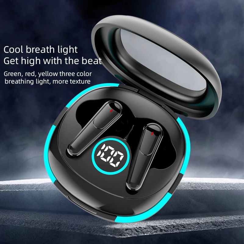 Cool Breath Light Bluetooth 5.4 Earphone True Wireless Stereo TWS Earbuds Noise Cancelling Music Headphone with Battery Level Display