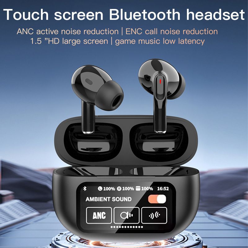 Smart Touch Screen True Wireless TWS Earbuds Bluetooth 5.4 Stereo Game Earphone ANC+ENC Noise Reduction Music Headphone