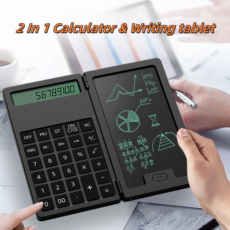 Portable and Foldable Multi-function 12-digit Display Calculator with 5 Inch Writing Tablet