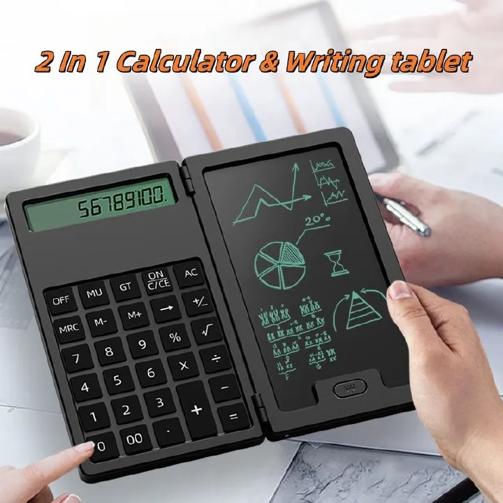 Portable and Foldable Multi-function 12-digit Display Calculator with 5 Inch Writing Tablet