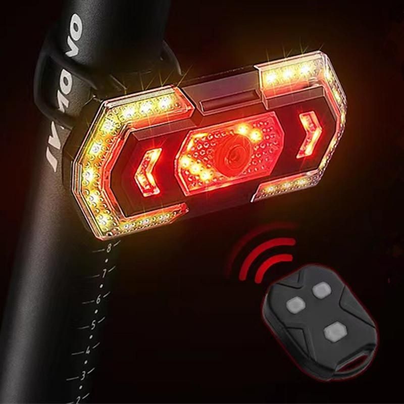 Smart Wireless Bicycle Taillight USB Rechargeable Bike Turn Signal Lights Outdoor Security Cycling Waterproof Warning Lamp with Horn