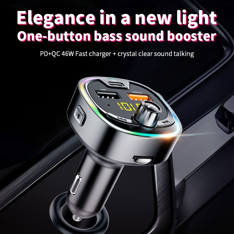 Cool Breathing Light Car USB Phone Charger Wireless FM Transmitter Car Kit PD Quick Charger Bluetooth Audio Mp3 Player