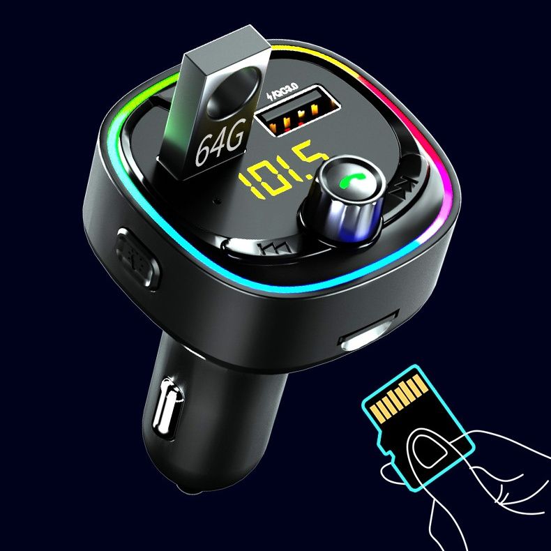 Cool Breathing Light Car USB Phone Charger Wireless FM Transmitter Car Kit PD Quick Charger Bluetooth Audio Mp3 Player