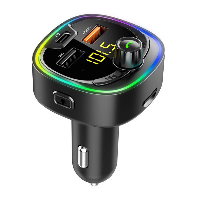 Cool Breathing Light Car USB Phone Charger Wireless FM Transmitter Car Kit PD Quick Charger Bluetooth Audio Mp3 Player