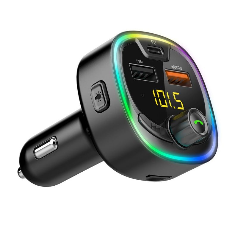 Cool Breathing Light Car USB Phone Charger Wireless FM Transmitter Car Kit PD Quick Charger Bluetooth Audio Mp3 Player
