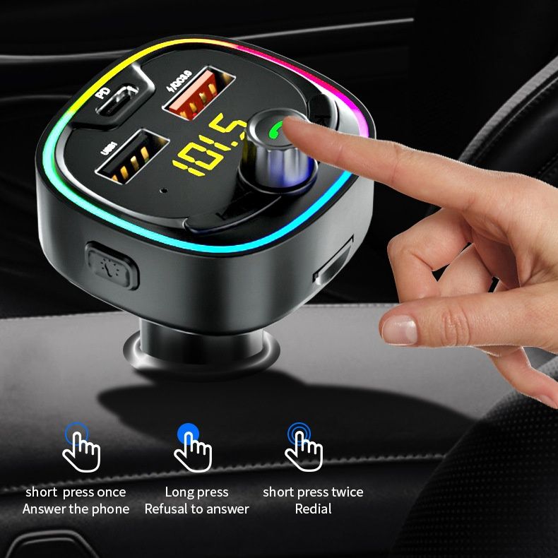 Cool Breathing Light Car USB Phone Charger Wireless FM Transmitter Car Kit PD Quick Charger Bluetooth Audio Mp3 Player