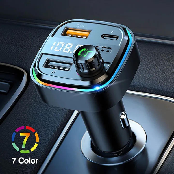 Colorful Breathing Light Car USB Phone Charger Wireless FM Transmitter Bluetooth Car Kit 20W PD Quick Charger Audio Mp3 Player