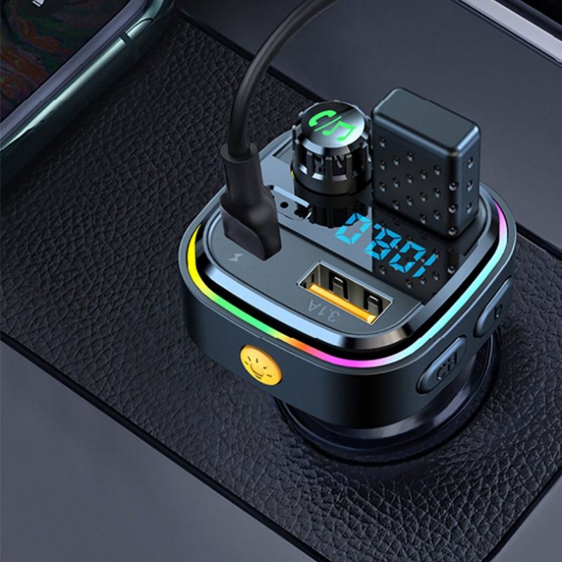 Colorful Breathing Light Car USB Phone Charger Wireless FM Transmitter Bluetooth Car Kit 20W PD Quick Charger Audio Mp3 Player