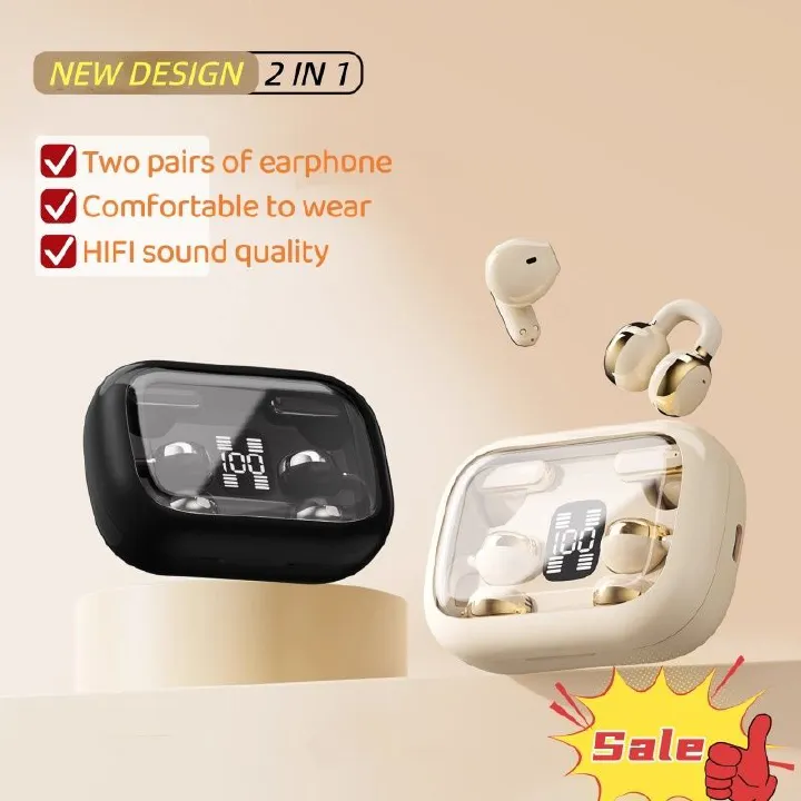 2-In-1 Two Pairs of Earphone True Wireless Bluetooth TWS Earbuds HIFI Stereo Music Couple Headphone