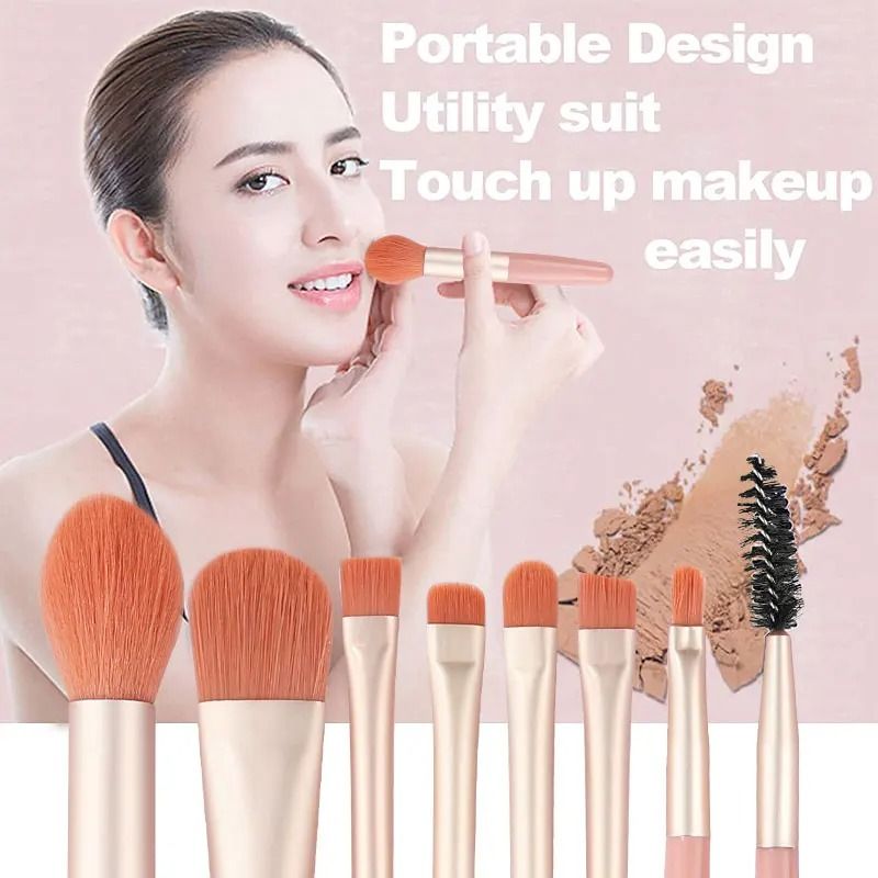8Pcs Set  With Bag Makeup Brushes Sets Eye Shadow Foundation Powder Eyelash Lip Concealer Blush Travel Portable Soft Make Up Brush Sets