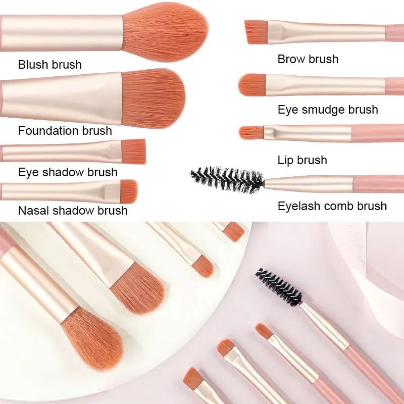 8Pcs Set  With Bag Makeup Brushes Sets Eye Shadow Foundation Powder Eyelash Lip Concealer Blush Travel Portable Soft Make Up Brush Sets
