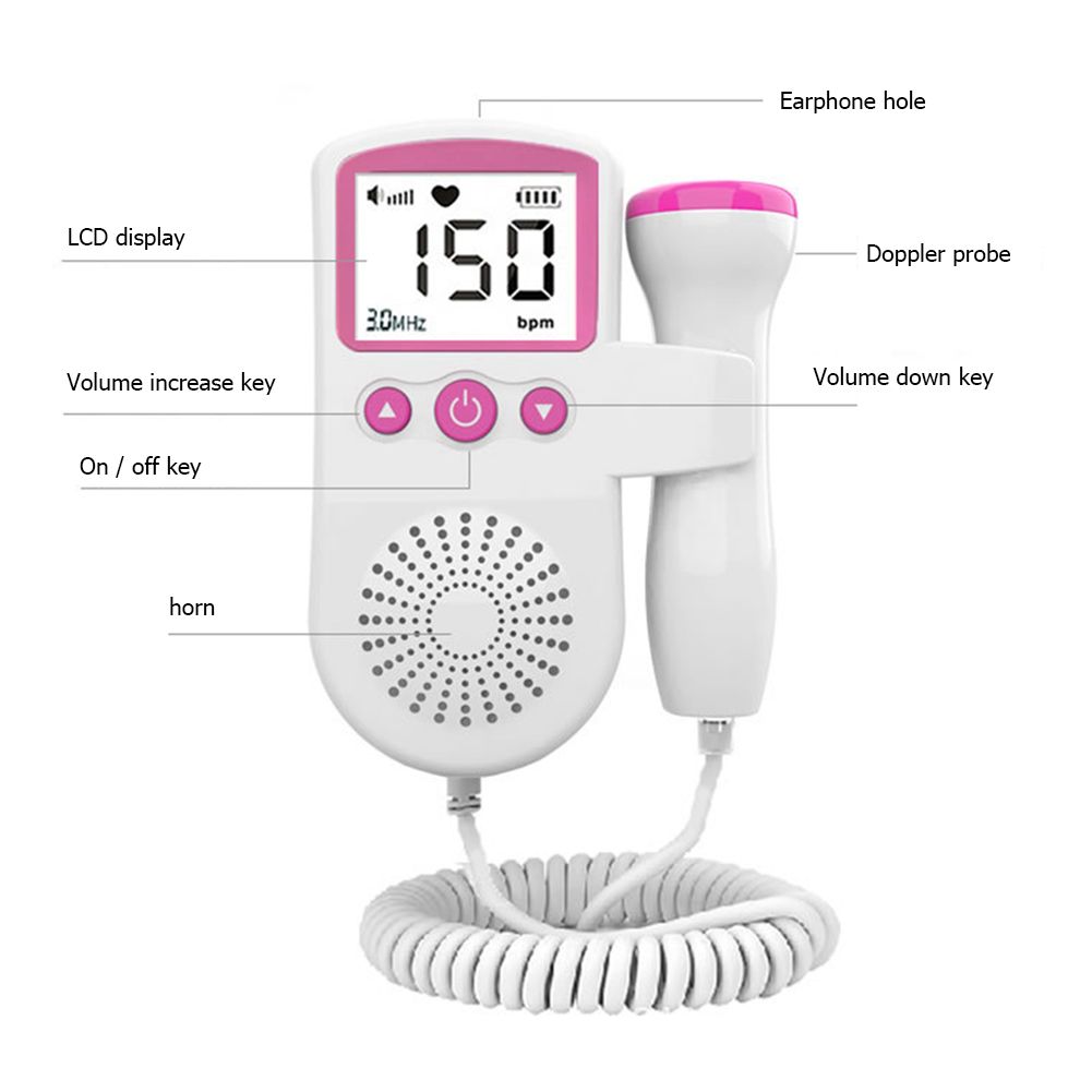 Fetal Doppler Heart Beat Monitor Backlight LCD Probe Baby Heart Beat Monitor  Prenatal Monitoring Devices