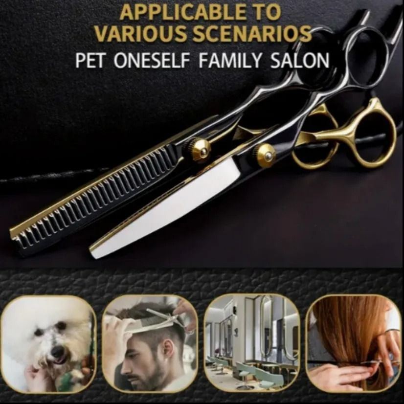 8Pcs Set 6.0'' Professional Hair Scissors Hairdressing Cutting Thinning Combs Haircut Shears Barbers Razor Stainless Steel