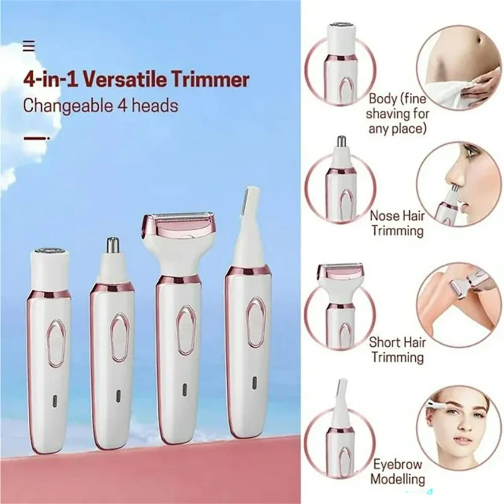 4 In 1 Electric Lady Shaver, Body Hair Removal Epilator, Painless Cordless Trimmer Razor, Gifts For Women
