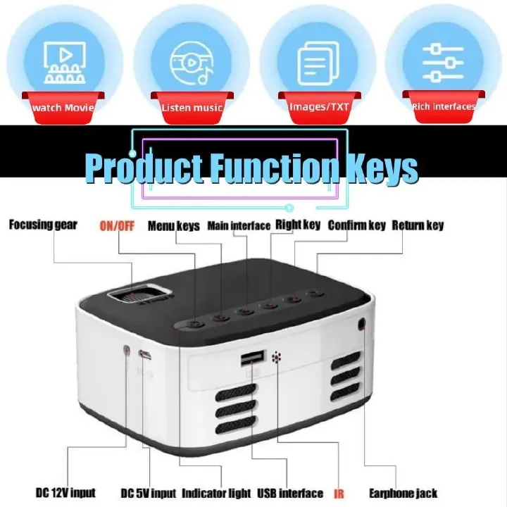 T20 USB LED HD 1080P  Wireless Mobile Phone MINI Projector Portable Home Theater Media Video Player