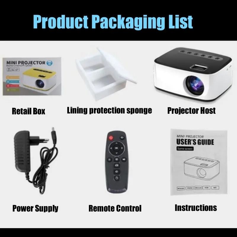 T20 USB LED HD 1080P  Wireless Mobile Phone MINI Projector Portable Home Theater Media Video Player