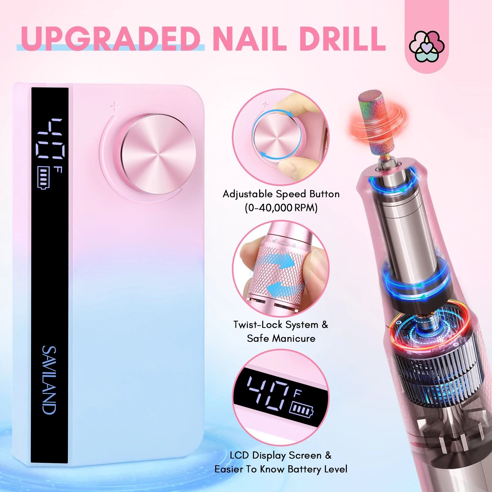 35000RPM Electric Nail Drill Machine Professional Nail Drills for Gel Nails Polish Rechargeable Portable Nail File Manicure Tool