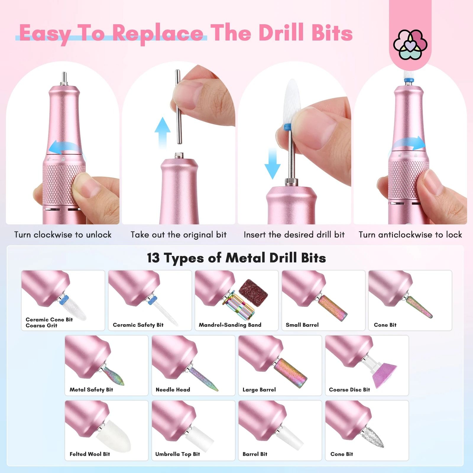 35000RPM Electric Nail Drill Machine Professional Nail Drills for Gel Nails Polish Rechargeable Portable Nail File Manicure Tool