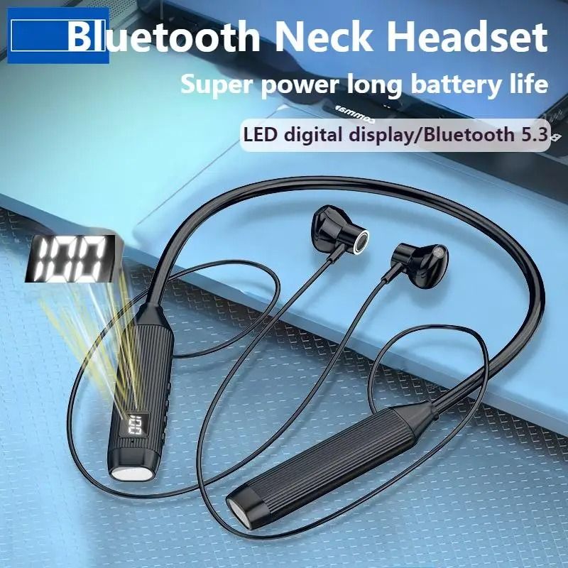 2025 New B017 Wireless Bluetooth Earphones LED Display Super Power  Neckband Magnetic Bass Sports Earphones Headphones Noise Reduction Headsets