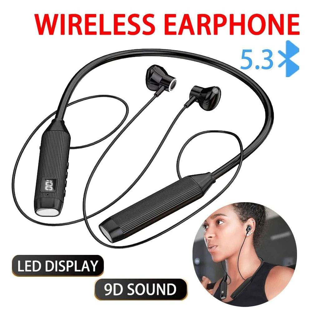 2025 New B017 Wireless Bluetooth Earphones LED Display Super Power  Neckband Magnetic Bass Sports Earphones Headphones Noise Reduction Headsets