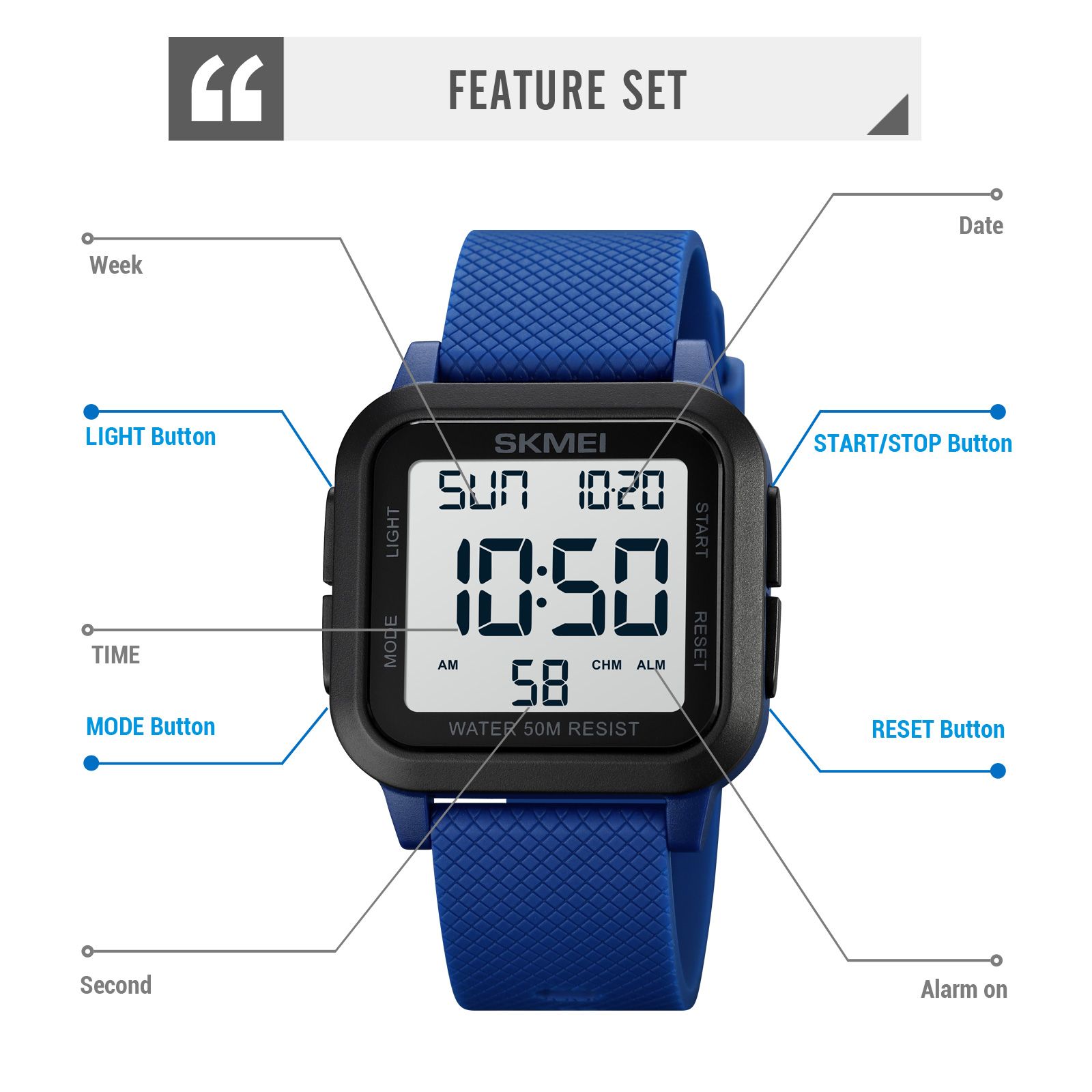 SKME 1894I Japan Digital movement Mens Sport Watches Military Countdown Alarm Clock 5Bar Waterproof LED Light Wristwatch