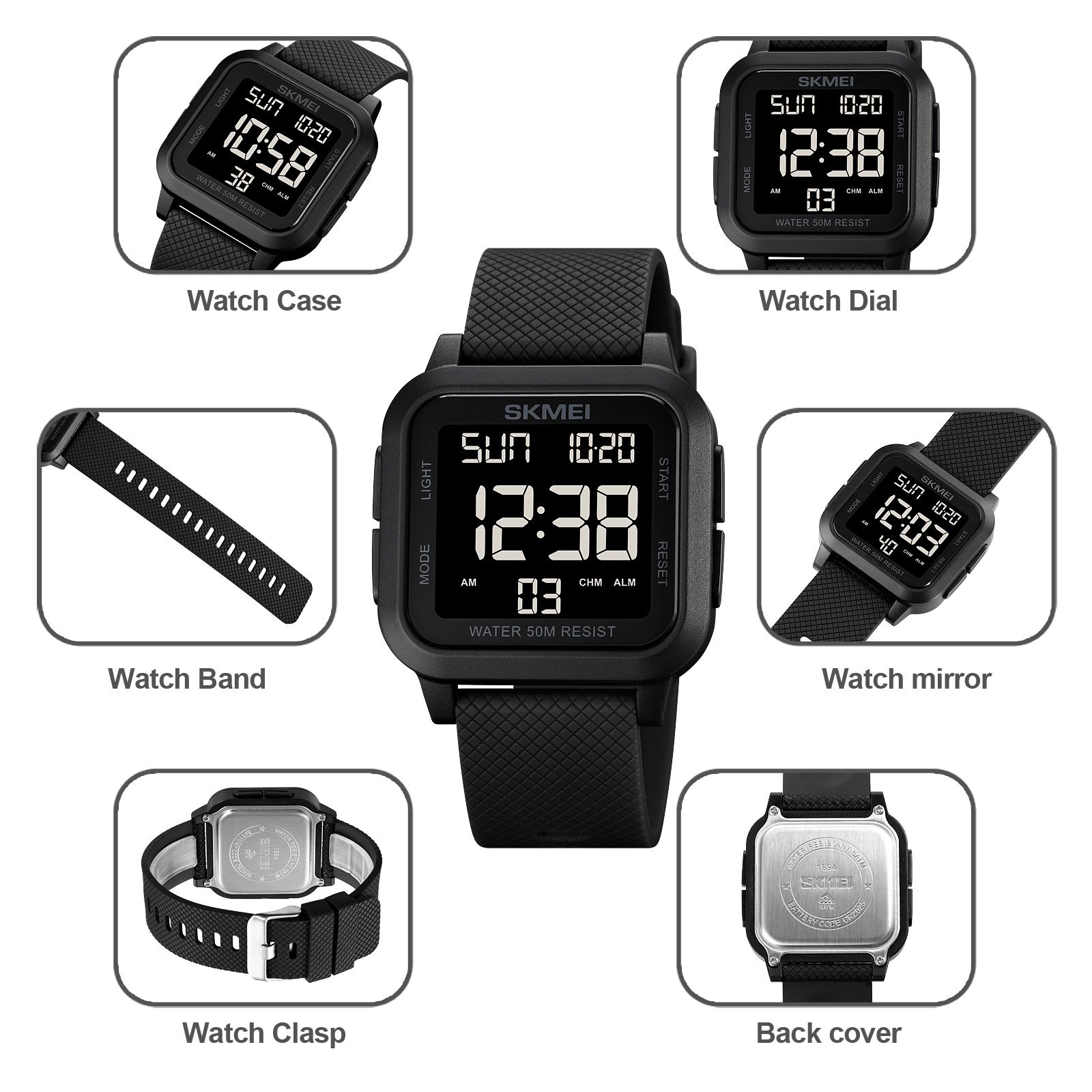 SKME 1894I Japan Digital movement Mens Sport Watches Military Countdown Alarm Clock 5Bar Waterproof LED Light Wristwatch