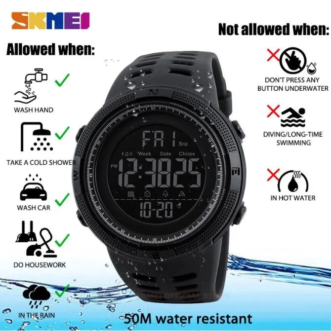 SKMEI 1251 Waterproof Digital Watch for Men Sport Countdown Electronic Wristwatches Mens Military LED Clock