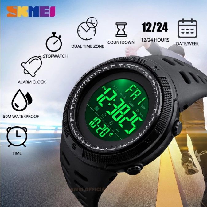 SKMEI 1251 Waterproof Digital Watch for Men Sport Countdown Electronic Wristwatches Mens Military LED Clock