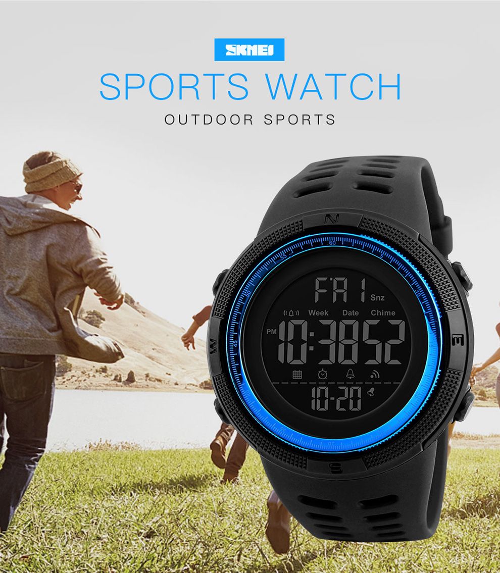 SKMEI 1251 Waterproof Digital Watch for Men Sport Countdown Electronic Wristwatches Mens Military LED Clock
