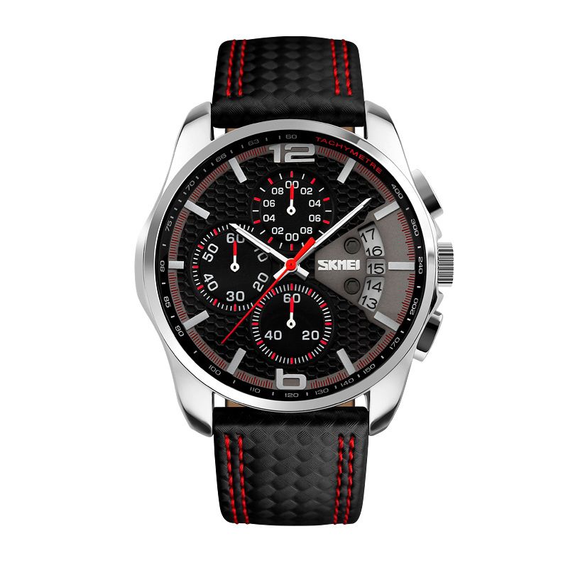 SKMEI 9106 Waterproof Quartz Sport Watch for Men Luxury Leather Date Calendar Stopwatch Wristwatches Mens Shockproof Clock