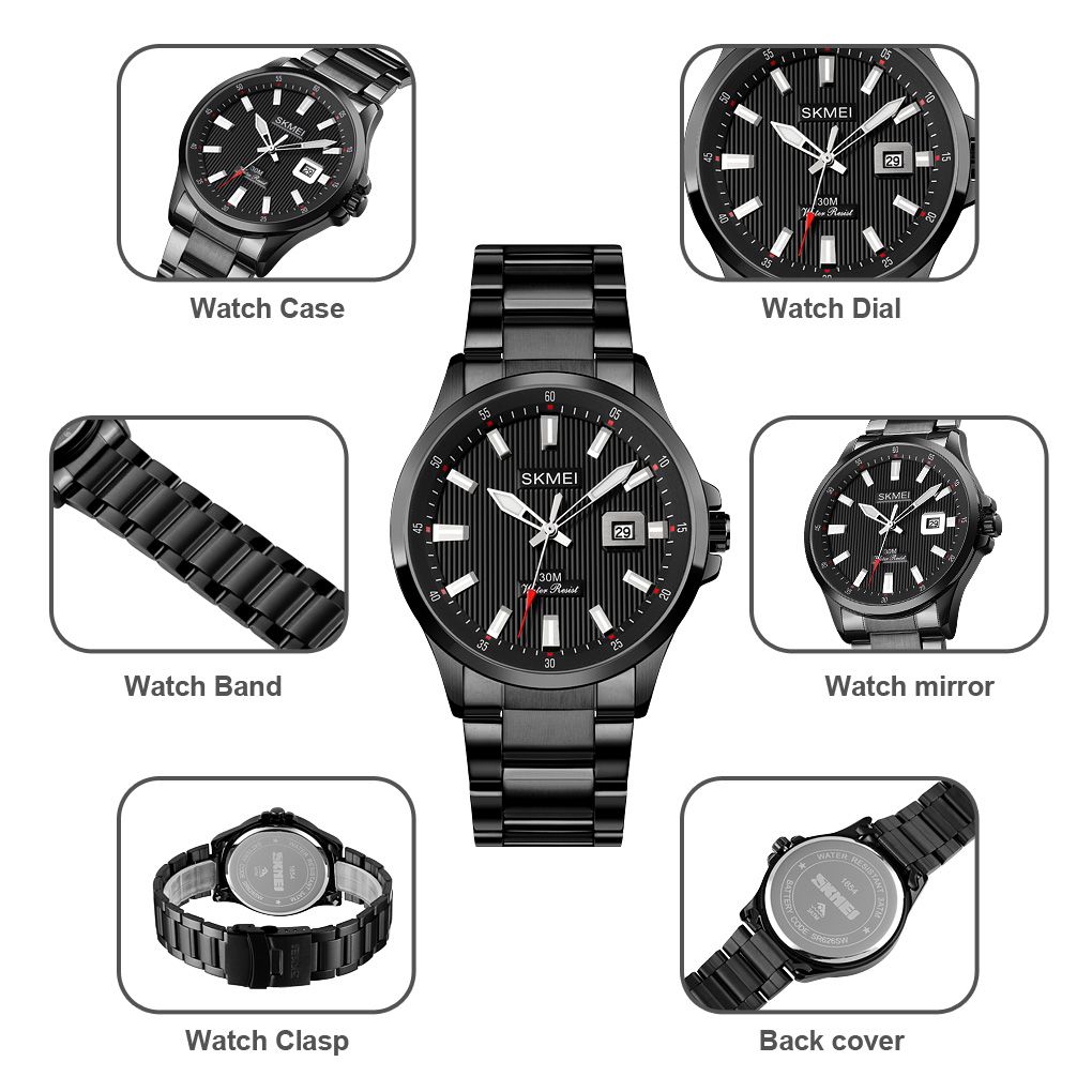 1654 SKMEI Quartz Watches Men Stainless Steel Wristwatch Luxury Fashion Date Watch Men's Business Hour