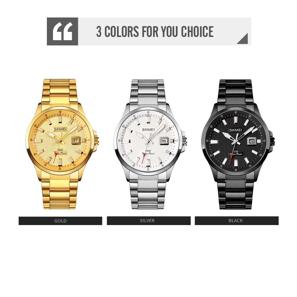 1654 SKMEI Quartz Watches Men Stainless Steel Wristwatch Luxury Fashion Date Watch Men's Business Hour