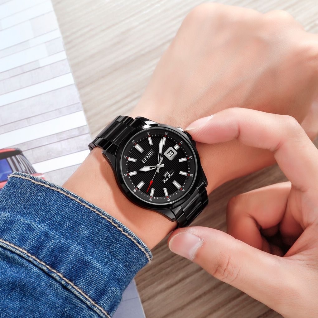 1654 SKMEI Quartz Watches Men Stainless Steel Wristwatch Luxury Fashion Date Watch Men's Business Hour