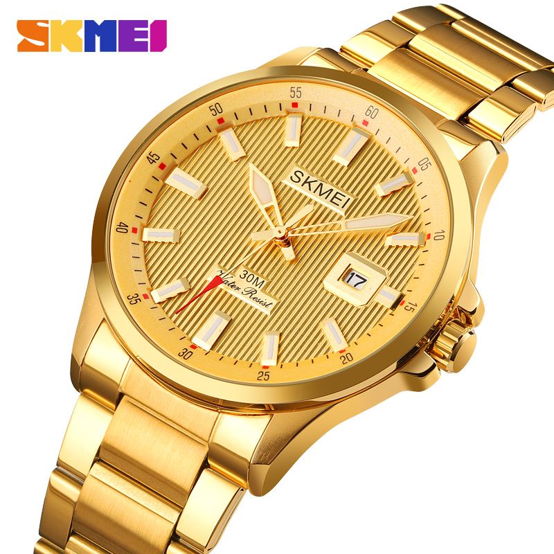 1654 SKMEI Quartz Watches Men Stainless Steel Wristwatch Luxury Fashion Date Watch Men's Business Hour