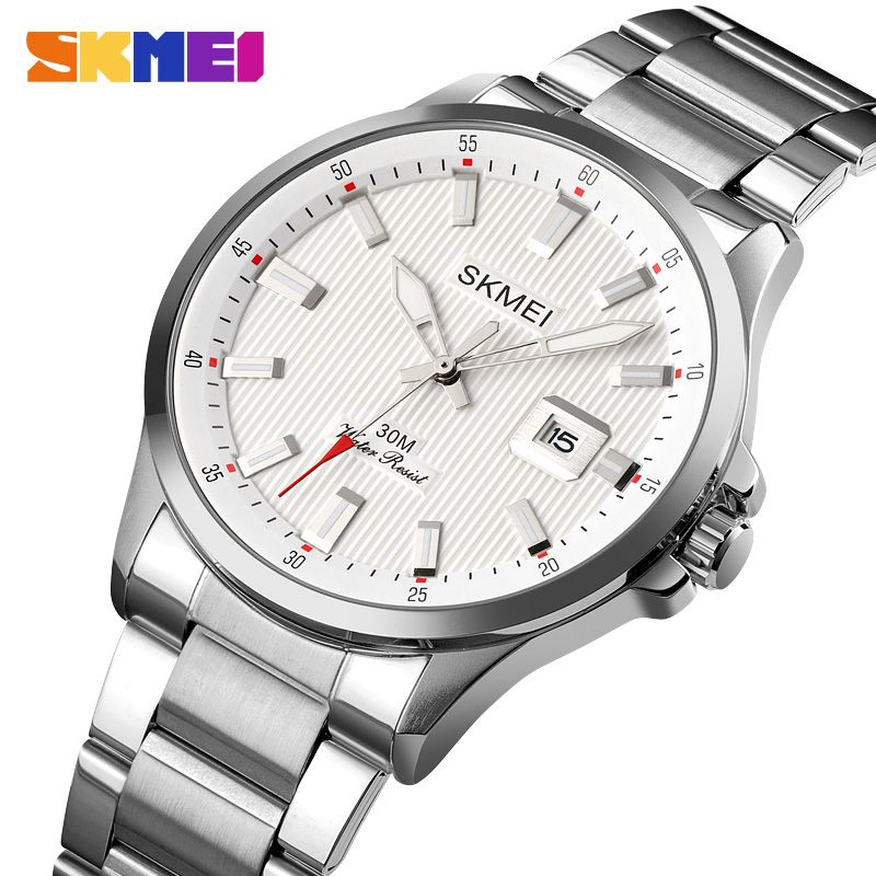 1654 SKMEI Quartz Watches Men Stainless Steel Wristwatch Luxury Fashion Date Watch Men's Business Hour