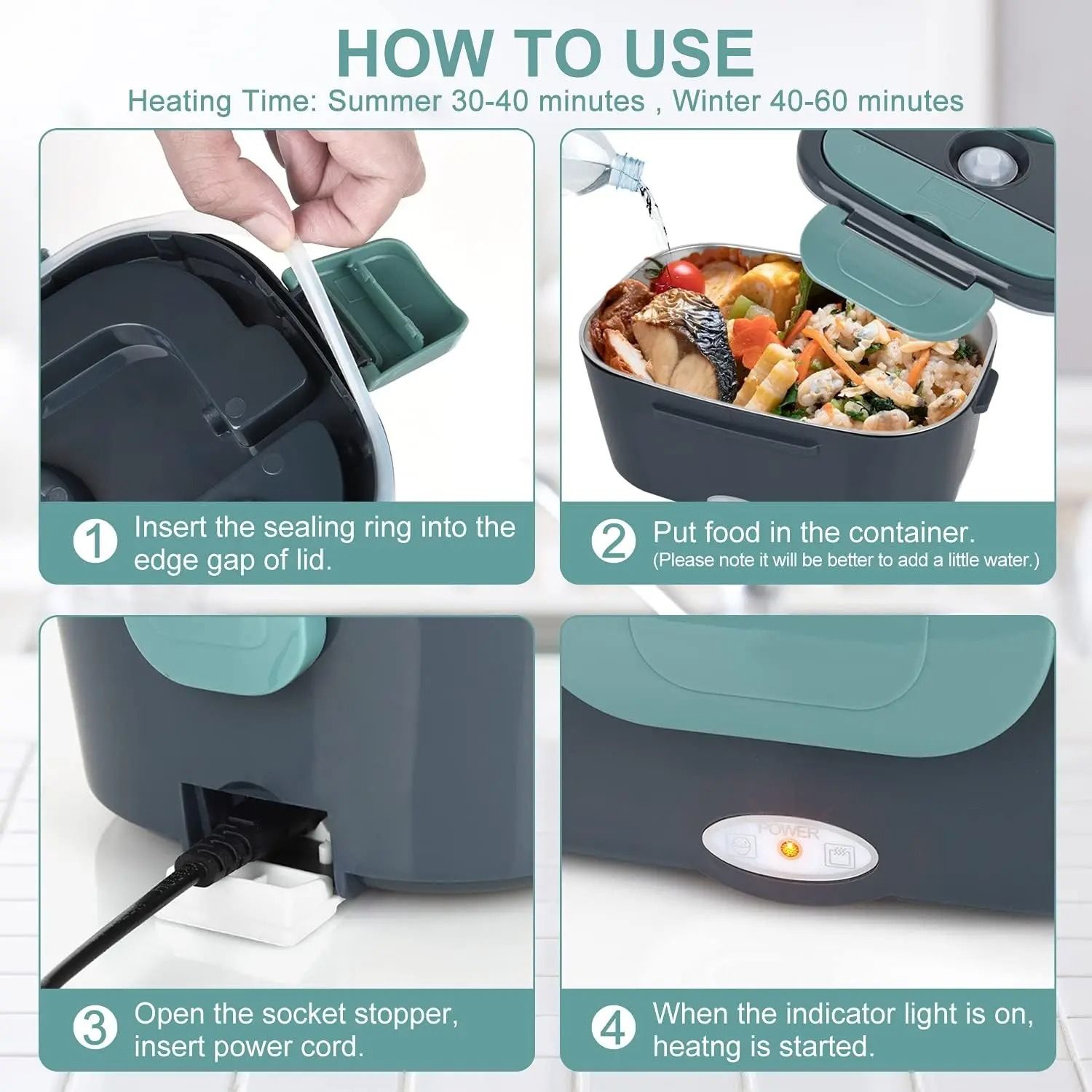 220V 1.5L Stainless Steel Electric Heating Lunch Box Plug School Office Home use Picnic Portable Food Warmer Container Heater