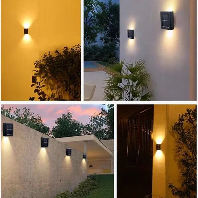 4PCS/2PCS Solar Wall Lamp Outdoor 4LED Warm Light Waterproof Up And Down Luminous Lighting Balcony Yard Garden Decoration Lights