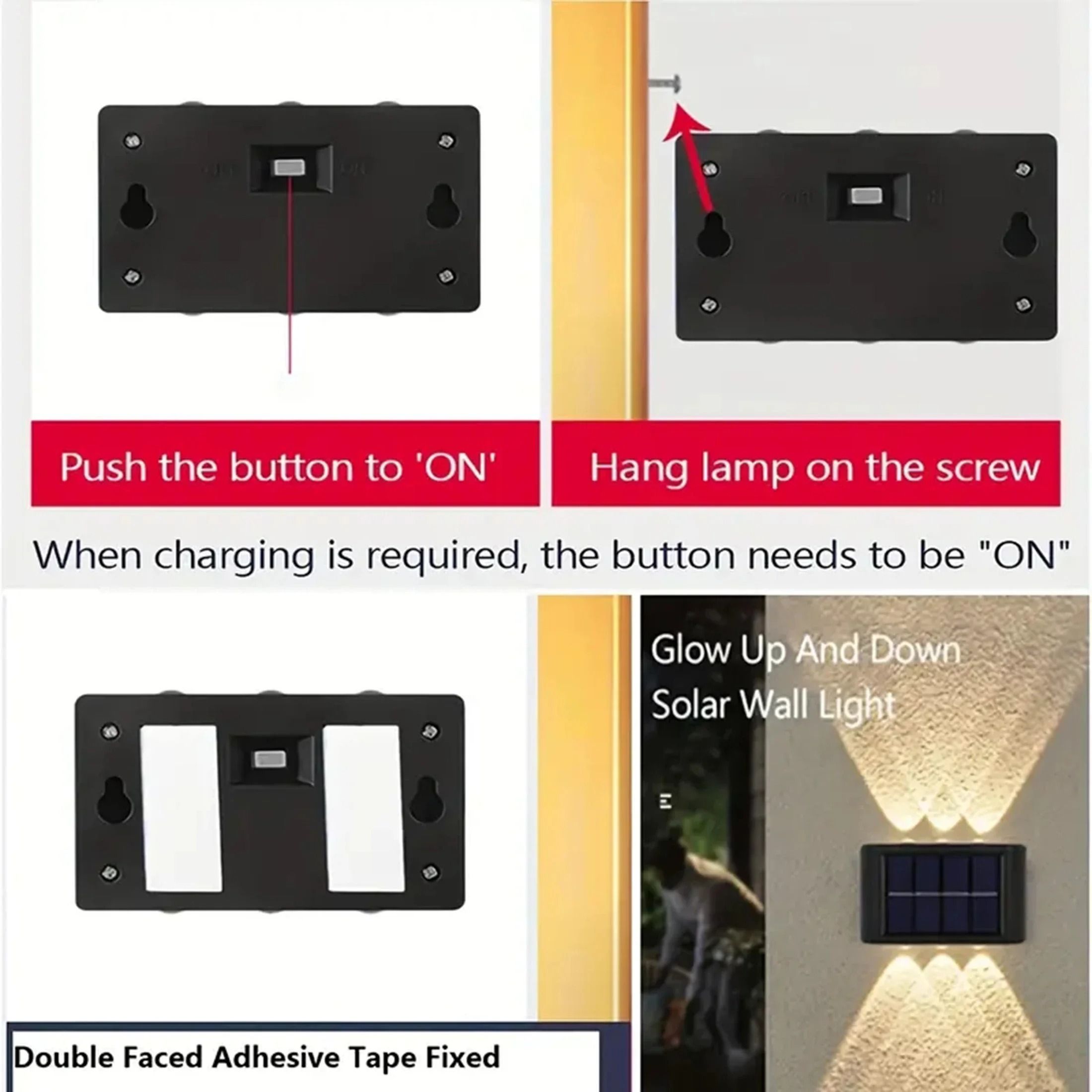 4PCS/2PCS Solar Wall Lamp Outdoor 4LED Warm Light Waterproof Up And Down Luminous Lighting Balcony Yard Garden Decoration Lights