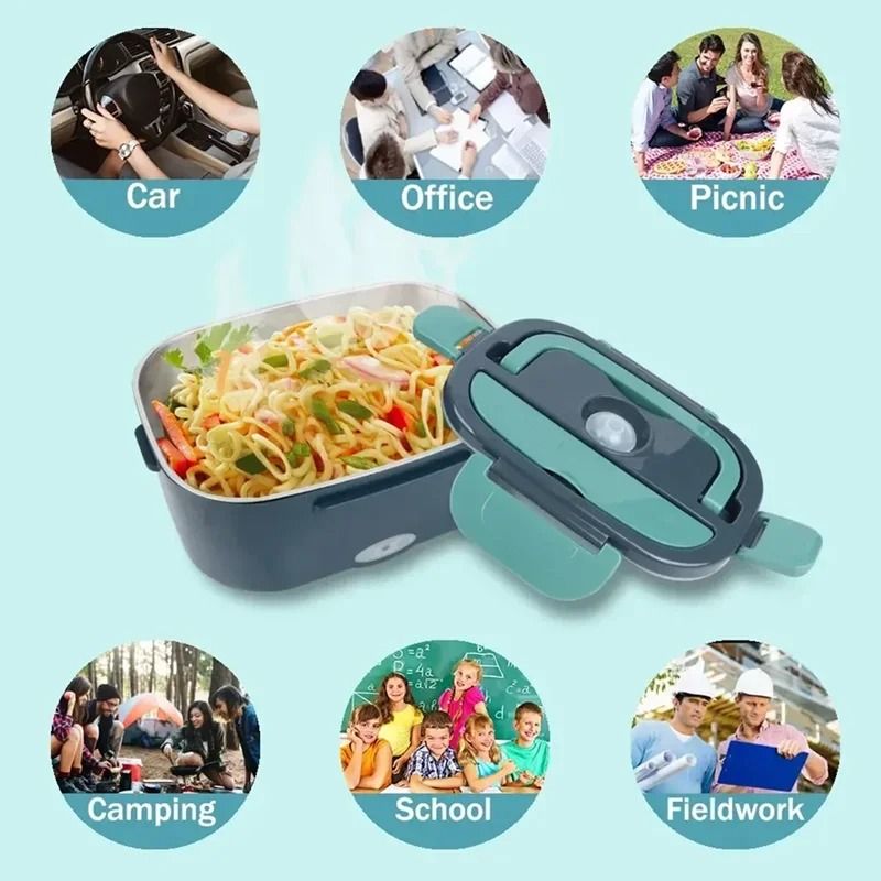 1.5L 220V 60W Stainless Steel Electric Heating Lunch Box Plug School Office Home/Car Use Picnic Portable Food Warmer Container Heater With Lunch Box Bag