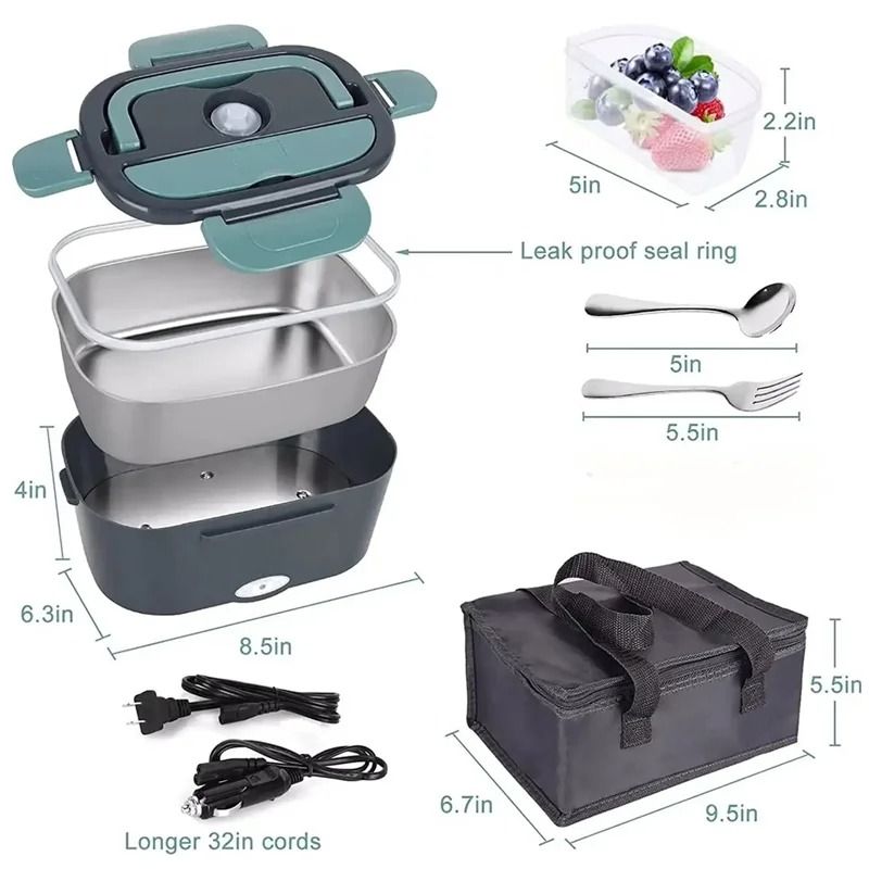 1.5L 220V 60W Stainless Steel Electric Heating Lunch Box Plug School Office Home/Car Use Picnic Portable Food Warmer Container Heater With Lunch Box Bag