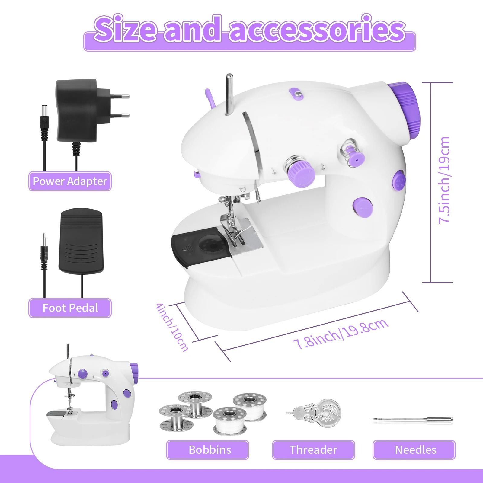 Household 202Mini Sewing Machines Handheld Sewing Machine with Light Cutter Foot Pedal Portable Night Light Sewing Machine