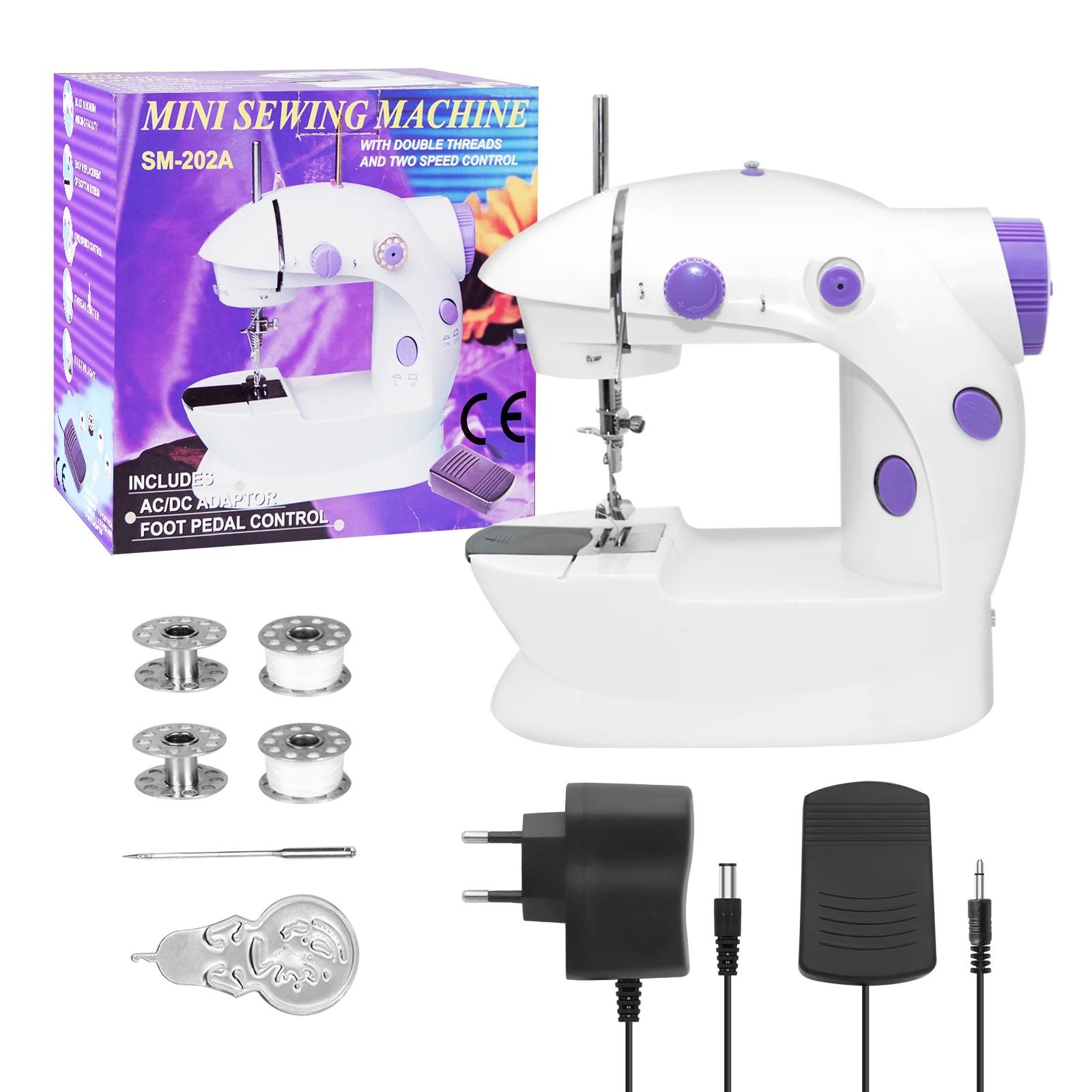 Household 202Mini Sewing Machines Handheld Sewing Machine with Light Cutter Foot Pedal Portable Night Light Sewing Machine