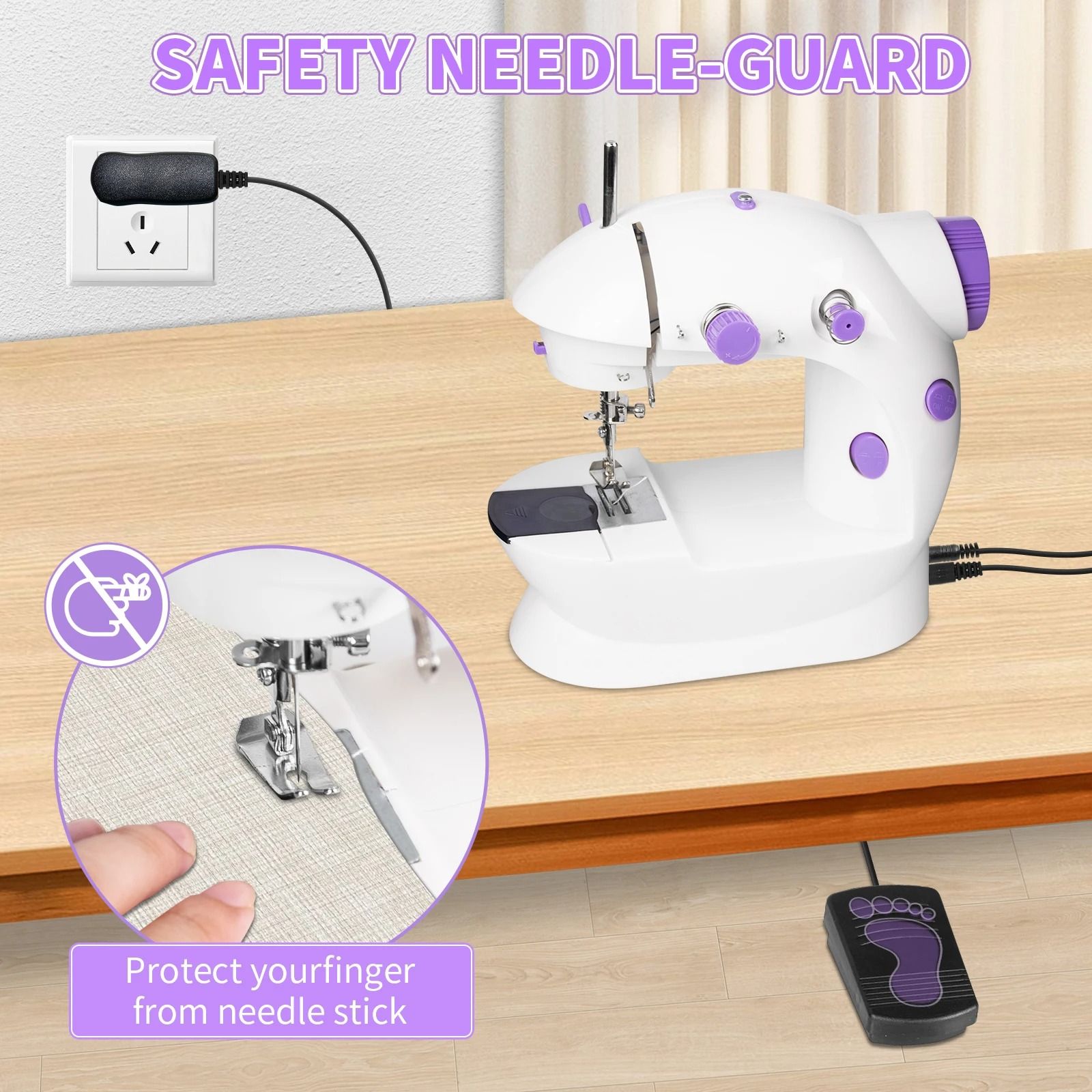 Household 202Mini Sewing Machines Handheld Sewing Machine with Light Cutter Foot Pedal Portable Night Light Sewing Machine