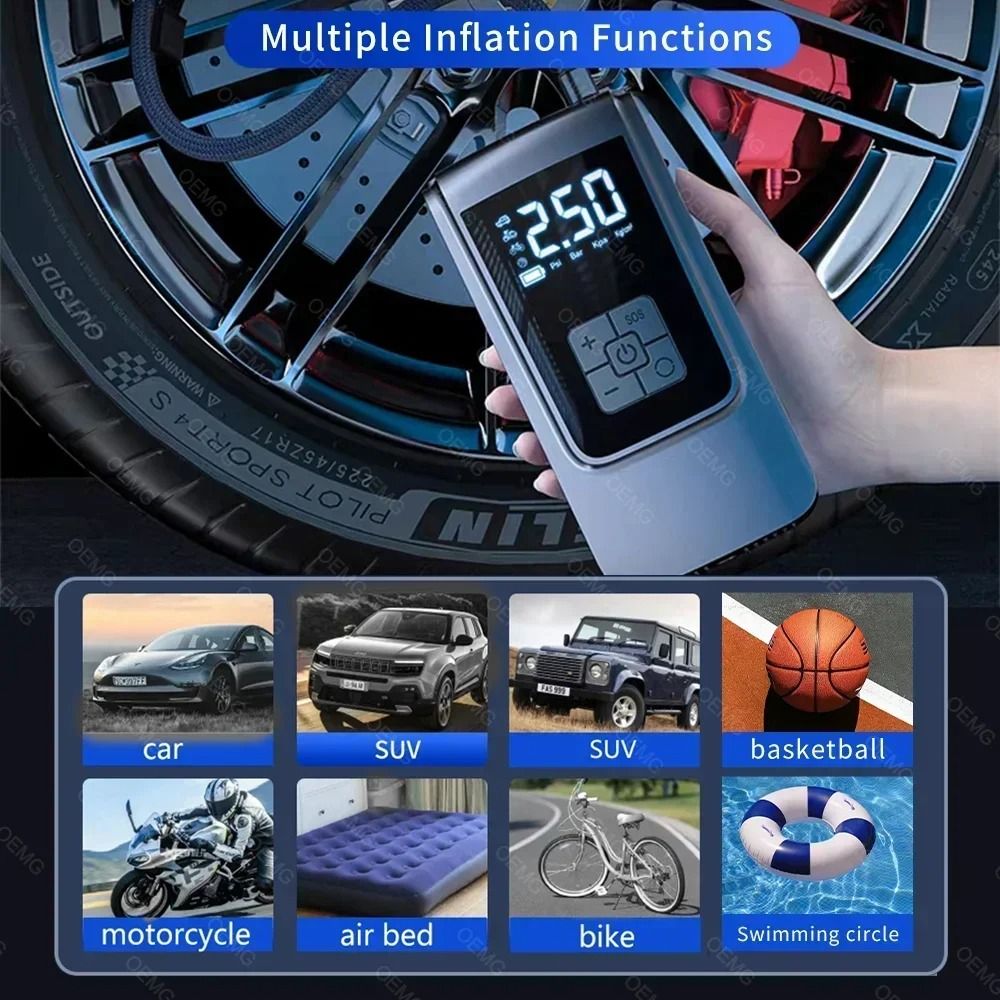 Wireless Car Air Pump Portable Air Compressor Electric Tire Inflator with LCD Digital Display for Car Motorcycles Bicycle Ball