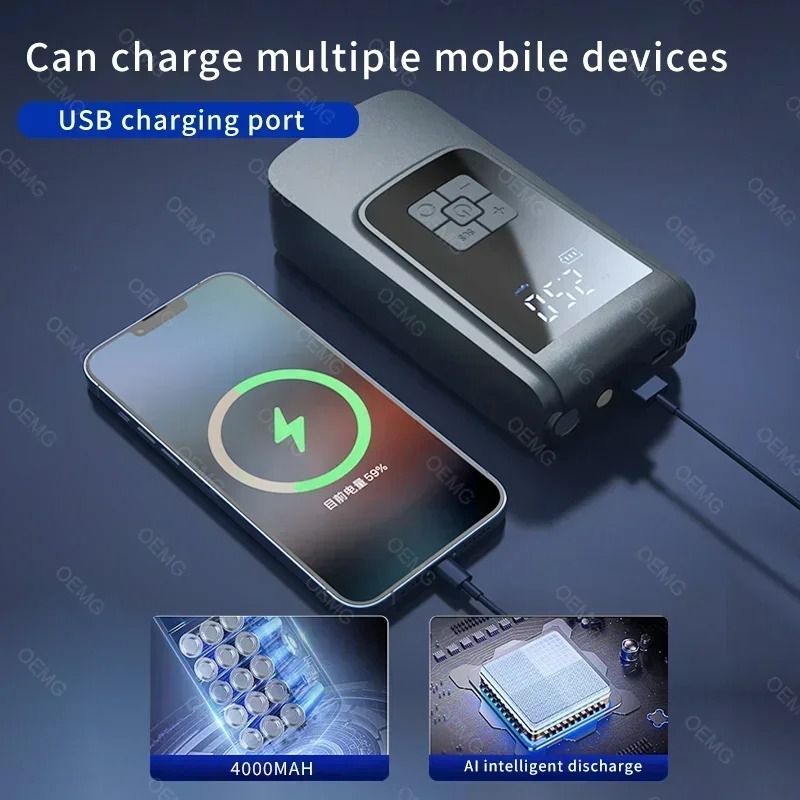 Wireless Car Air Pump Portable Air Compressor Electric Tire Inflator with LCD Digital Display for Car Motorcycles Bicycle Ball