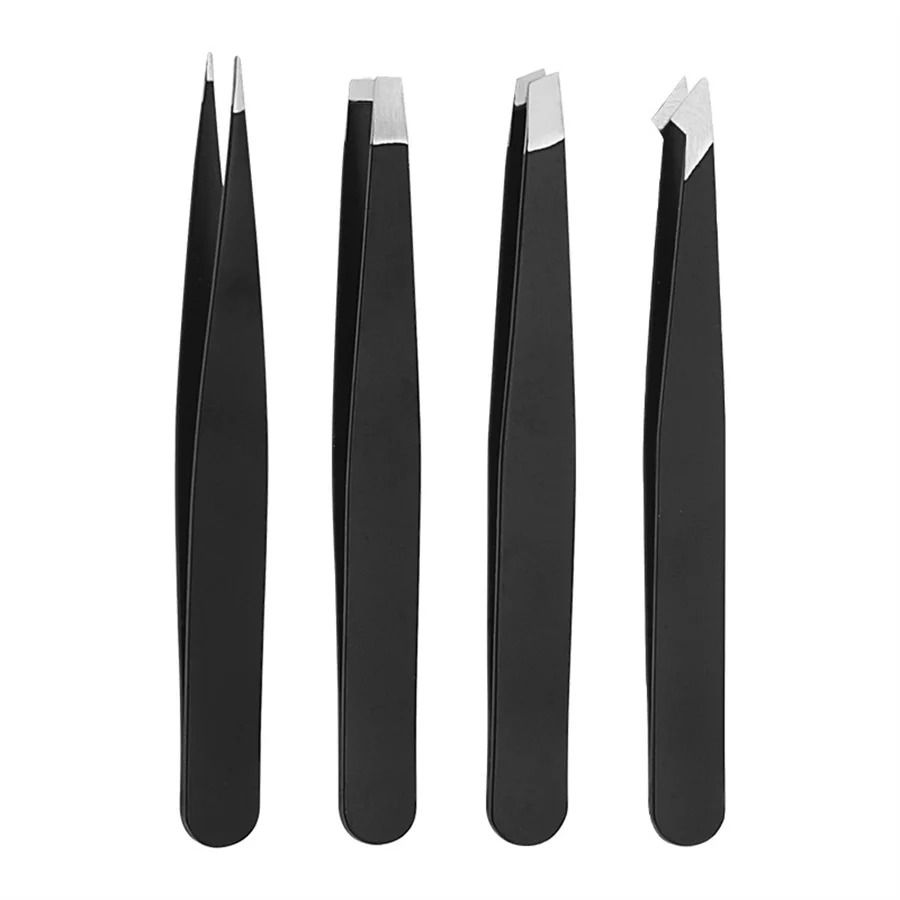 4pcs/Set Eyebrow Tweezers  Stainless Steel Eyebrow Forceps Professional Beauty Tool Set For Body Ingrown and Facial Hair Removal