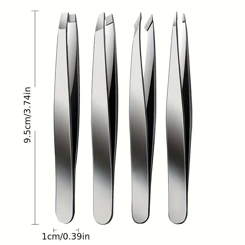 4pcs/Set Eyebrow Tweezers  Stainless Steel Eyebrow Forceps Professional Beauty Tool Set For Body Ingrown and Facial Hair Removal